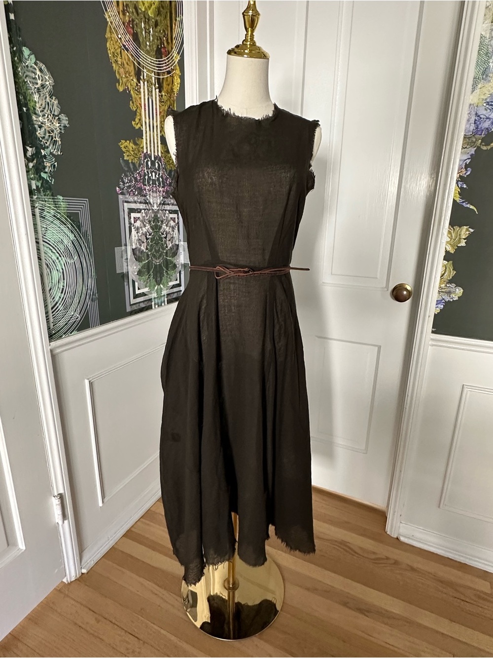 Hazel Brown Brown Raw Edge Wool Blend Dress